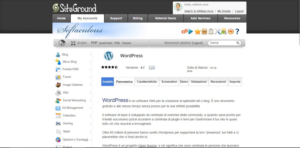 SiteGround installazione WordPress