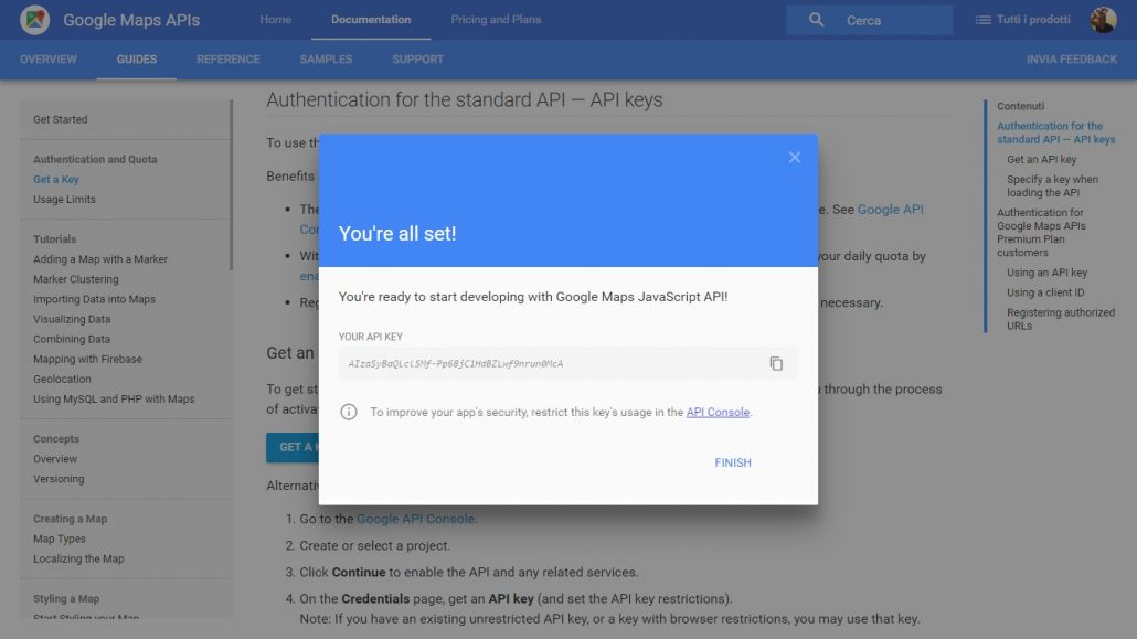 Google api key done